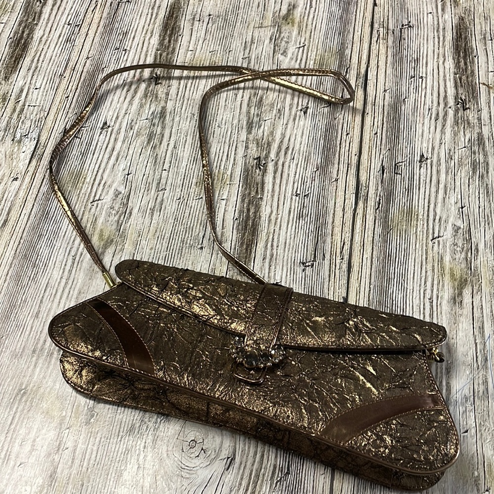 J. RENEE Gold & Metallic Clutch Purse Bag Snap Closure VINTAGE